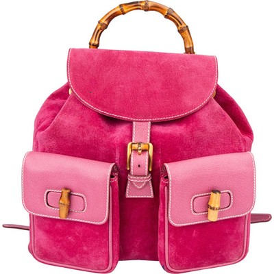 Gucci Pink Suede Bamboo Backpack Rucksack