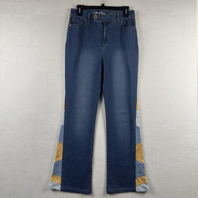 INC Patchwork Flare Jeans Womens 6 Faux Suede Panels Hippie Festival Y2K