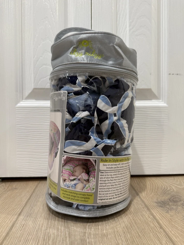 Cubierta de asiento de coche infantil azul círculo social Itsy Ritzy Baby Rider reversible  Foto 3 de 4