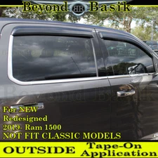 For 2019-2025 Dodge Ram 1500 CREW Cab SMOKE Door Vent Visors Window Rain Guards