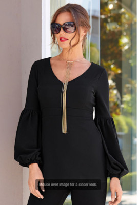 Gorgeous Boston Proper Travel Drama Long Sleeve Black Tunic Top, S 6-8, NEW