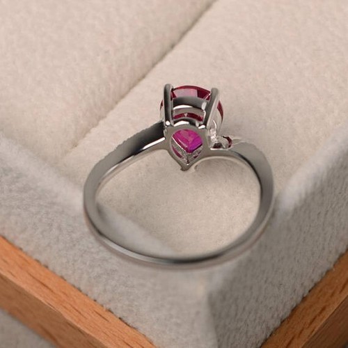 1.70 Ct Pear Cut Natural Ruby & Diamond Wedding Ring 14k White Gold Size 8 - Picture 4 of 6