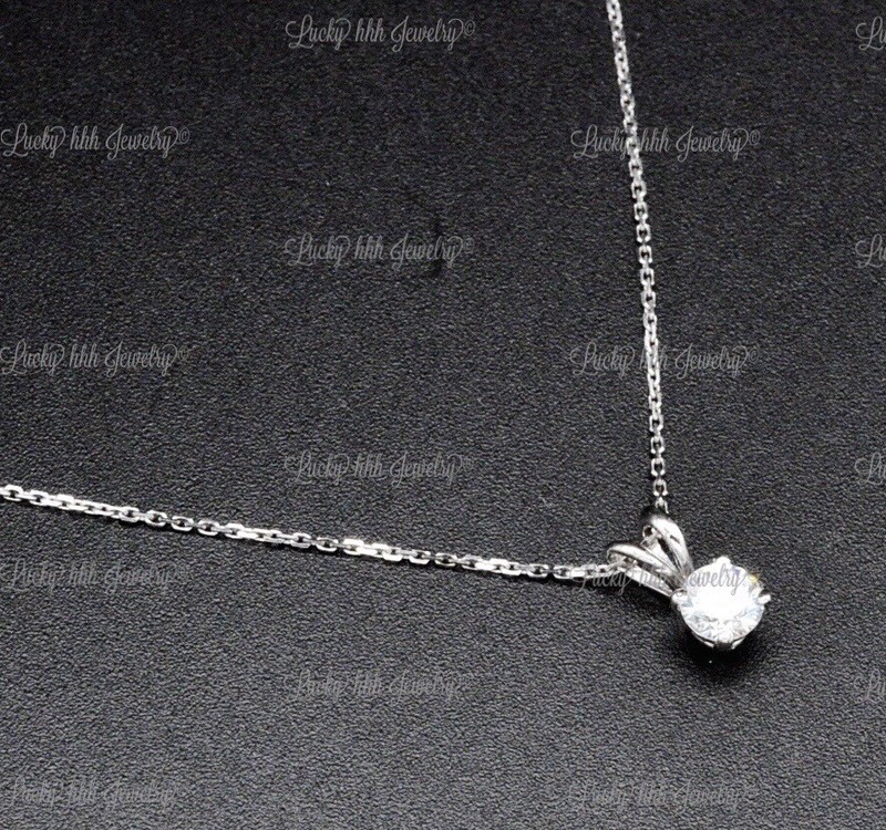 14k Solid White gold Natural Diamond  Solitaire necklace pendant 0.42 ct Prong 