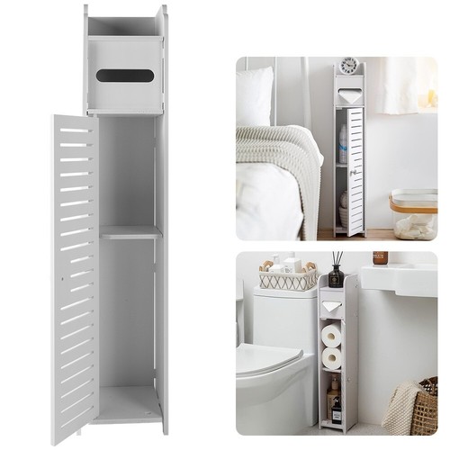 Free Standing Bathroom Storage Cabinet White Toilet Paper Roll Holder Waterproof - Picture 3 of 14