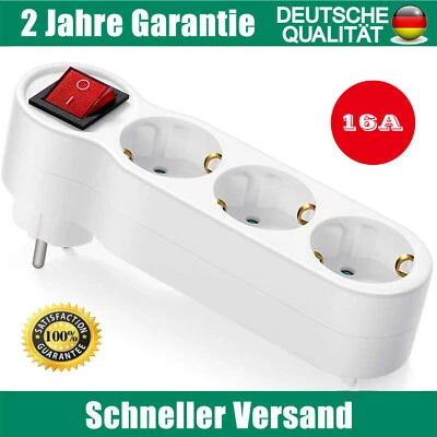 MARKENLOS 3fach Steckdosenadapter Mehrfachstecker Adapter für Steckdose mit Schalter