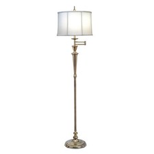 Image of Floor Lamp Swing Arm Directional Off White Shade Burnished Brass LED E27 60W
