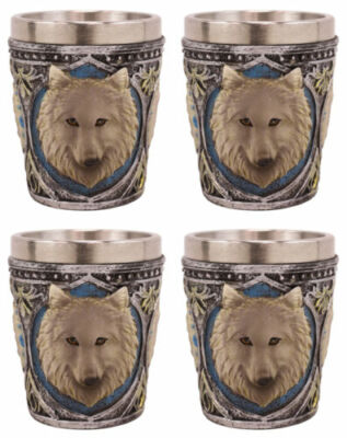 Ebros Celtic Wicca Alpha Grey Wolf Spirit 2-Ounce Shot Glass Set of 4 Novelty