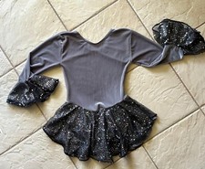 GIRLS Gray VELVET Embroidered Sequin SKIRT Competition FIGURE ICE SKATING Dress