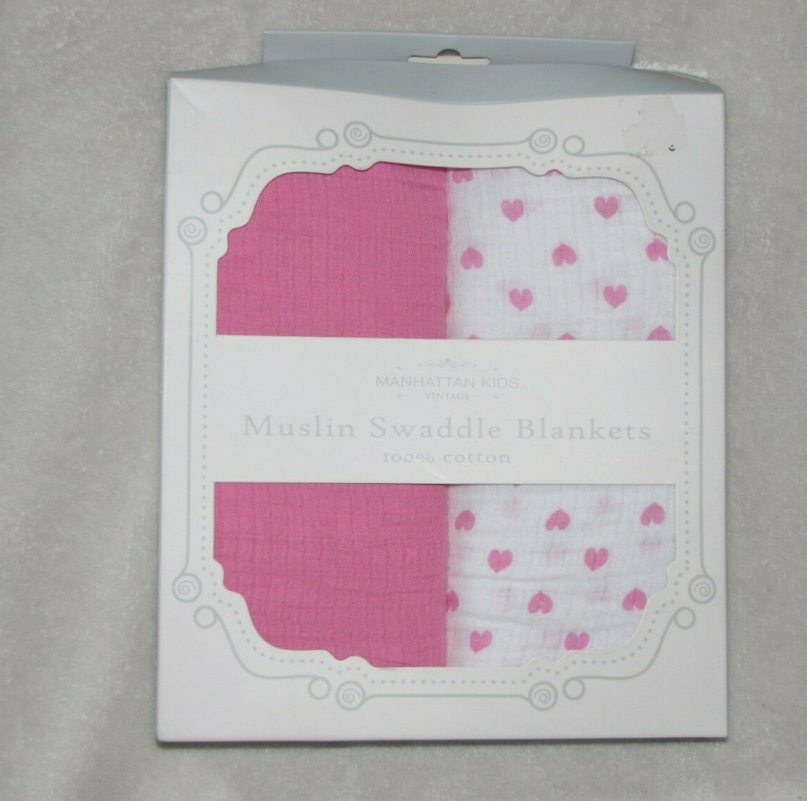 Manhattan Kids Girl 2 Pk Muslin Swaddling Blankets Pink White Heart 40x40 Baby eBay