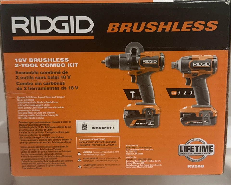 RIDGID R9208 18V Brushless 2-Tool Combo Kit Including Batteries & Charger - Image 2 of 4