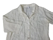 Match Point U.S.A. Women's M Cream 100% Linen Top 3/4 Sleeves Button Up Collar