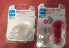 NEW MAM LOT NEWBORN ORTHODONTIC PACIFIER FASHION CLIP W/EXTRA LEASH 2 Pkgs