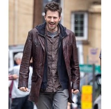 Red One Chris Evans Trench Blazer Motorcycle Hoodie Sexy Real Leather Coat Mens