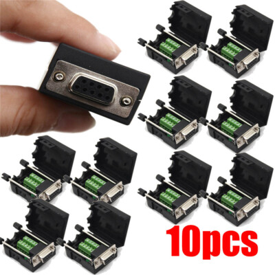 10Pcs D-SUB DB9 Female 9Pin Black Cover Screw Type Breakout Terminals Connector