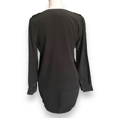 Joie Silk Blouse Top Sz XS Black V Neck Long Sleeve Chest Pockets Elevated Basic - Picture 4 of 15