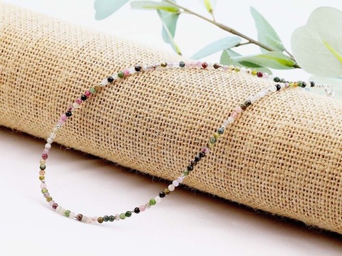 Handgefertigter Schmuck 2-3 mm Multi Turmalin Facettiert Runde Edelstein Perlen Halskette 18 Zoll - Bild 2 von 14