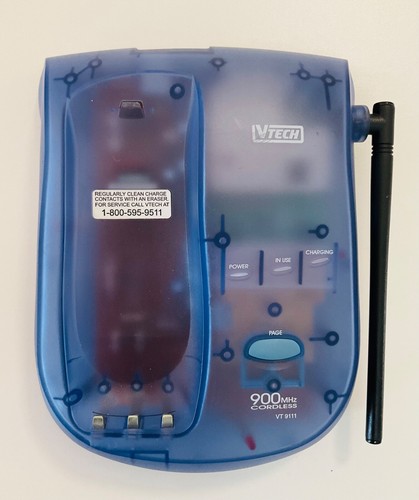 Vintage IN BOX - VTECH 02–9111 Cordless Phone 900 Mhz Translucent Blue 90’s Y2K - Picture 4 of 14