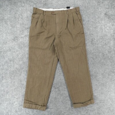 Zanella Pants Mens 36x28 Bennett Pleated Brown Chevron Dress Slacks Cuffed Wool
