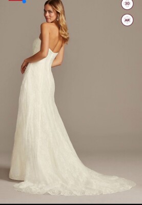 Unworn David's Bridal Allover Lace A-Line strapless wedding dress, ivory  size 4 | eBay