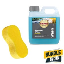 Simoniz Car Shampoo & Wax 1L + Jumbo Sponge Cleaning & Shine with Carnauba Wax