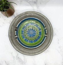 Vintage Aldo Londi Bitossi Blue Green Sunburst Italian Pottery Ashtray