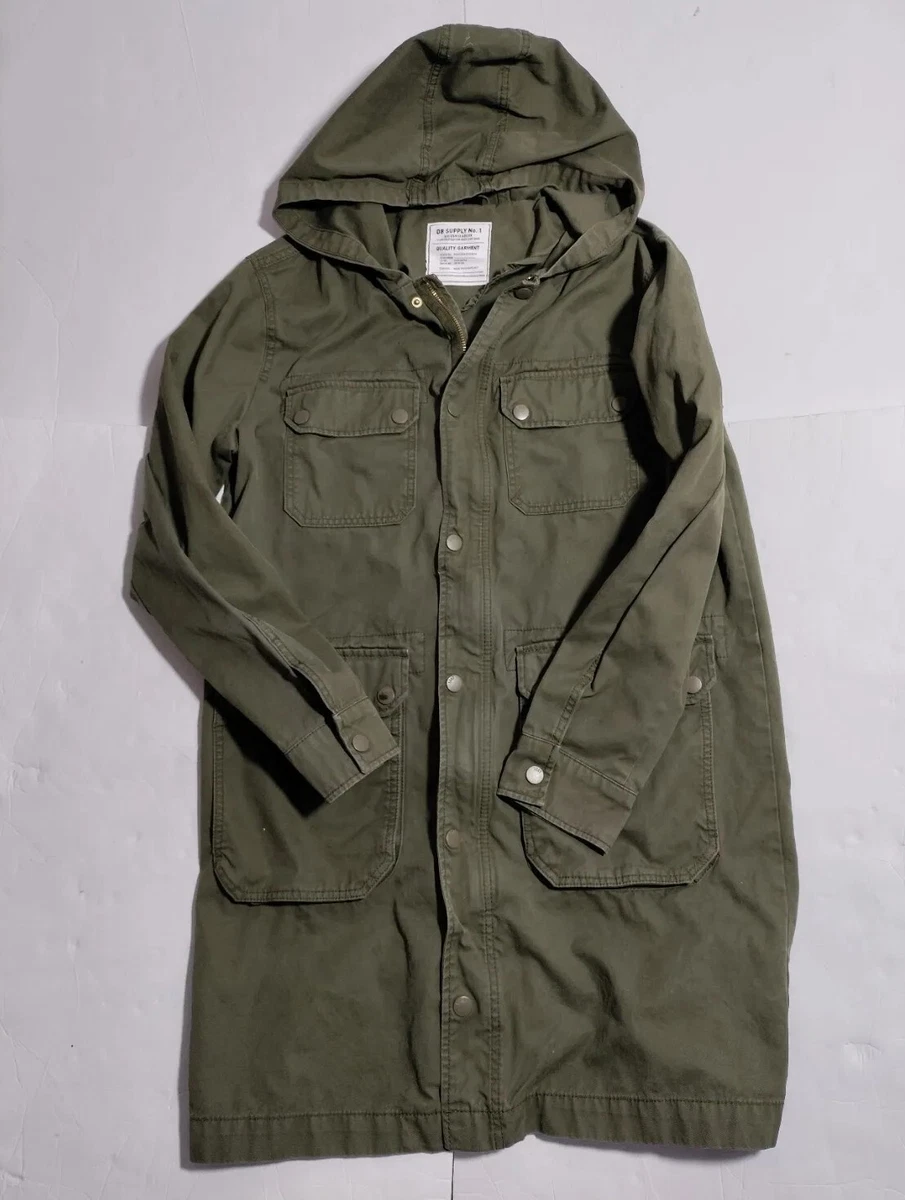 DB Supply Co H M Med OD Green Canvas Military Long Zip Snap Hooded