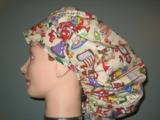 Surgical Scrub Hats/Caps Christmas Mrs. Claus in the kitchen with Elves