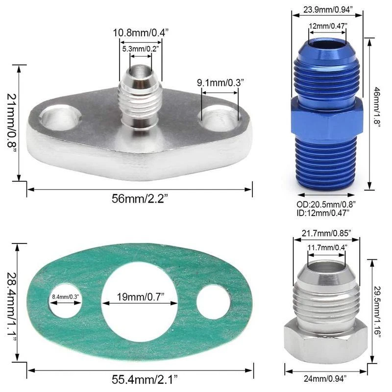Kit de herrajes de línea de drenaje/alimentación de aceite turbo para automóvil reacondicionado apto para T3 T4 GT35 T70 T66 Foto 4 de 4