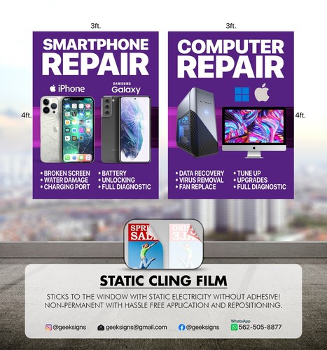 Teléfono inteligente Computadora Reparación de Ventana Calcomanías Letreros PÚRPURA Samsung Apple - Imagen 9 de 9