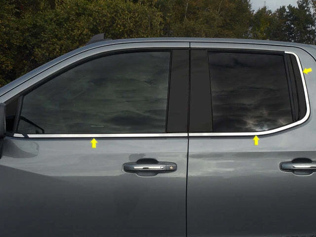 Juego de molduras de umbral de ventana de acero inoxidable QAA 2019-2024 para Chevrolet Silverado de 6 piezas Foto 2 de 4