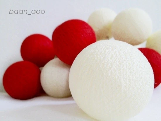 СТРУНА СВЕТА ХЛОПКОВЫЙ ШАР 20 КРАСНЫЙ БЕЛЫЙ ВЕЧЕРИНКИ, ПАТИО, ФЕЯ, ДЕКОР, СВАДЬБА, РОЖДЕСТВО - Изображение 3 из 4