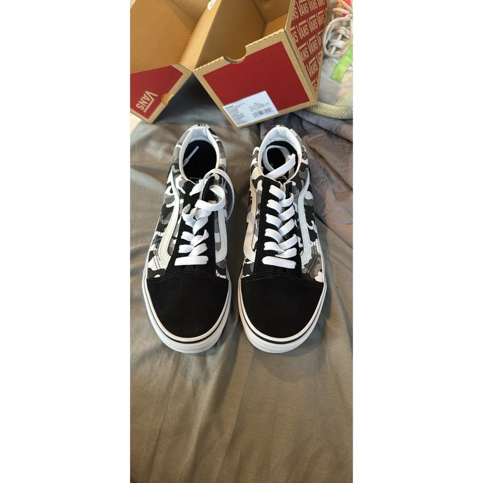 Vans Old Skool Camo Black White Grey Suede Canvas Skate Shoes Kids Size 5.0 - Image 1 of 3