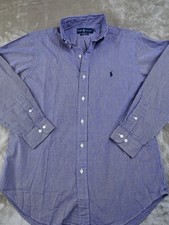 Ralph Lauren Men  s Blue Gingham Button Down Long Sleeve Shirt, Sz 15 1/2 32/33