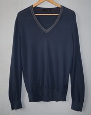 LORO PIANA Men's Navy Blue Cashmere V-Neck Sweater Made in Italy Size 48 EU
