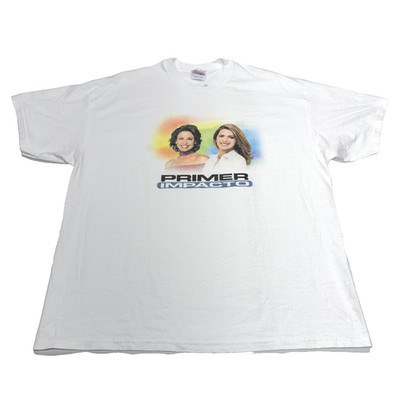 Primer Impacto Mens Tee Shirt XL White Spanish TV Univision Promo 90s Vintage