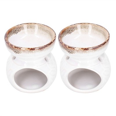 White 2x Essential Oil Burner Ceramic Incense Burner Decorative Aromatherapy Sto