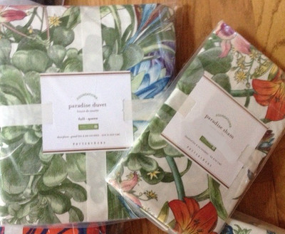 Pottery Barn Paradise Bird Duvet Cover Set Green Red Queen 2 Euro Shams Floral