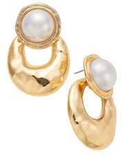 I.n.c. Gold-Tone Imitation Pearl Sculptural Drop Earrings, 2" Drop NWT $29.50