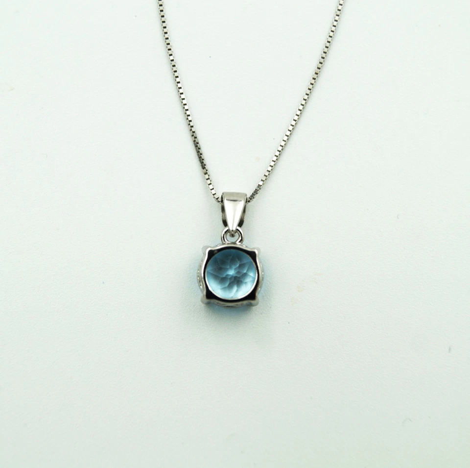Blautopas Geburtsstein Dezember Solitär rund Anhänger Kette Sterlingsilber925 - Bild 4 von 4
