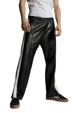 Men's Genuine Leather Lambskin Black Track Pants Casual Wear Trousers Joggers