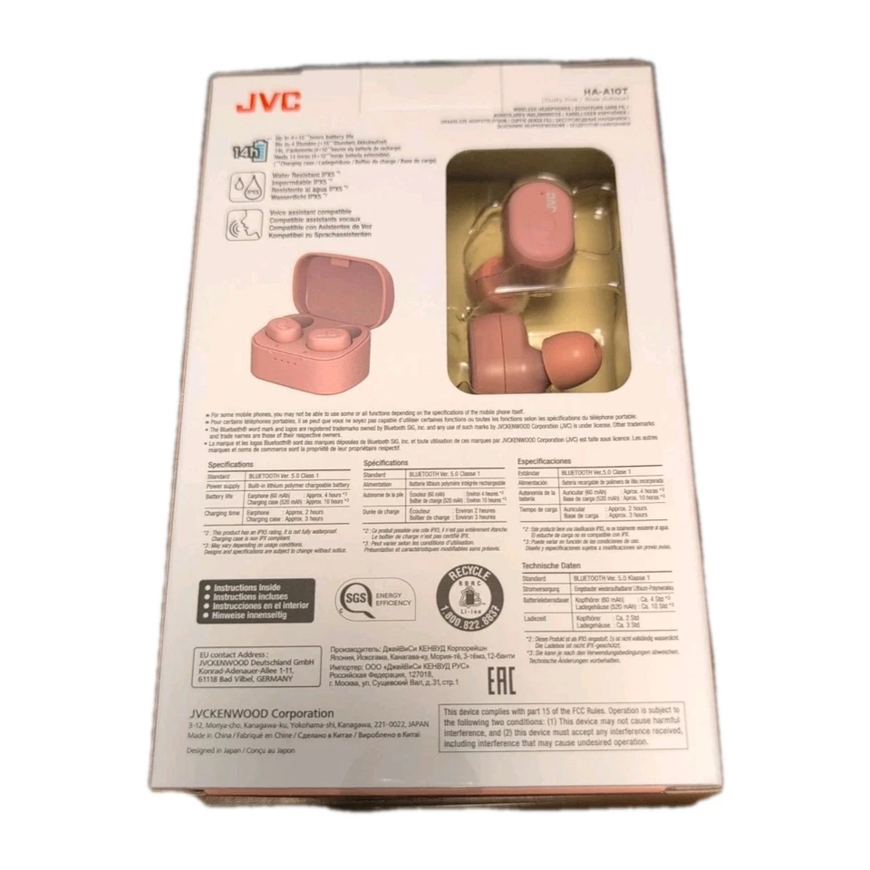 JVC Memory Foam Bluetooth Wireless Earbuds HA-A10T Pink BRAND NEW - Image 2 of 2