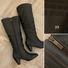 DUO Luxury Dark Brown 100% Leather Knee-High Block Heel Riding Boots UK6