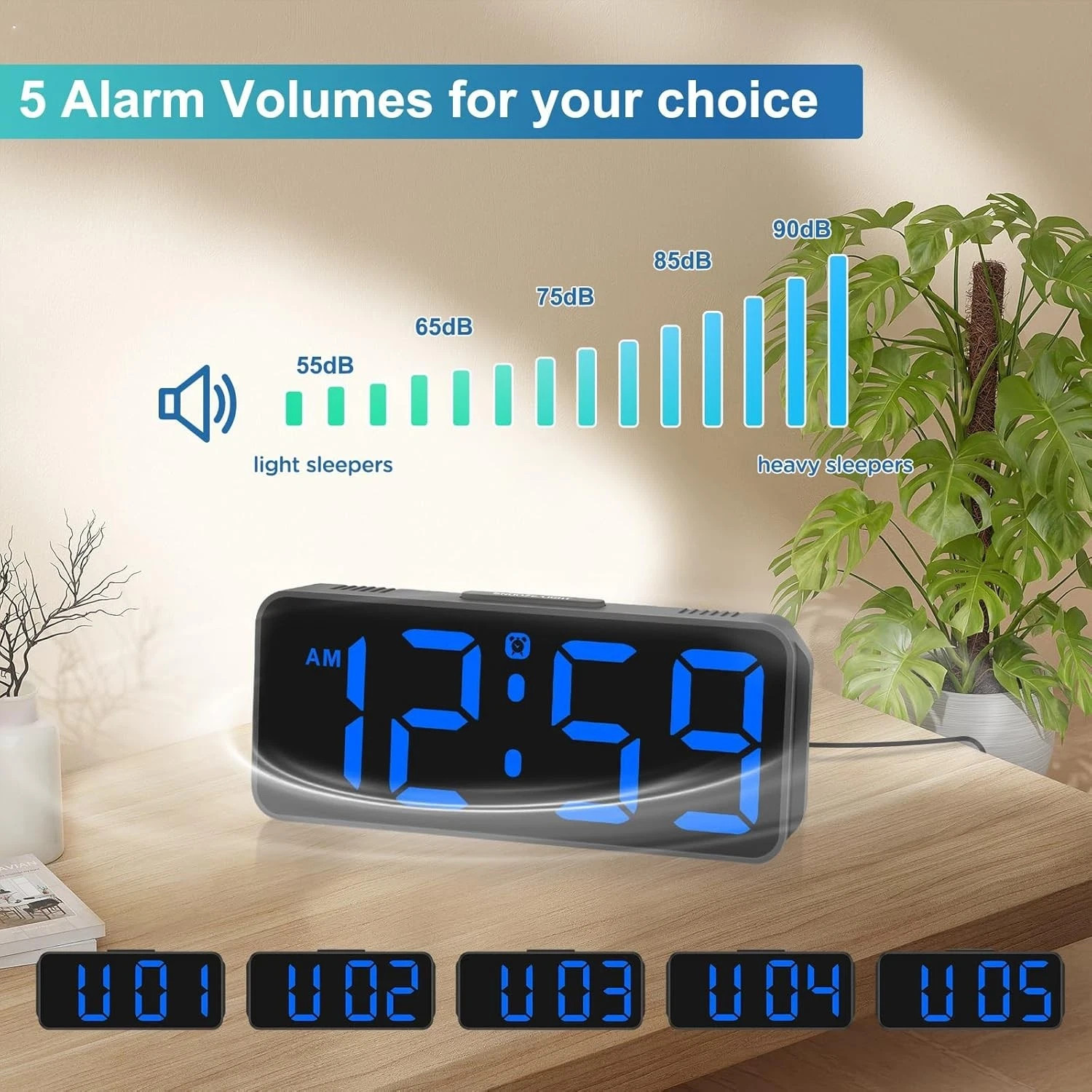 Small Digital Alarm Clock Plug in for Bedrooms Bedside, Tiny Electric Clock L...