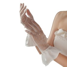 Ruched Gloves Full Finger Gloves 1920s Women Bridal Gloves Wedding Gloves