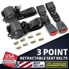 2 Set Retractable 3 Point Safety Seat Belt Strap Car Vehicle Adjustable Belt US