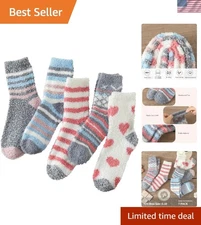 Fluffy Coral Fleece Socks for Women - Colorful Cozy Slipper Socks, US 6-10