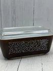 Vintage Pyrex Woodland Brown 502 Refrigerator Dish w/ Lid 1970s Glasbake Style