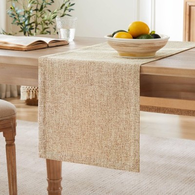 Burlap Style Farmhouse Table Runners 60 Inches Long, Beige Rustic Woven Dinin...