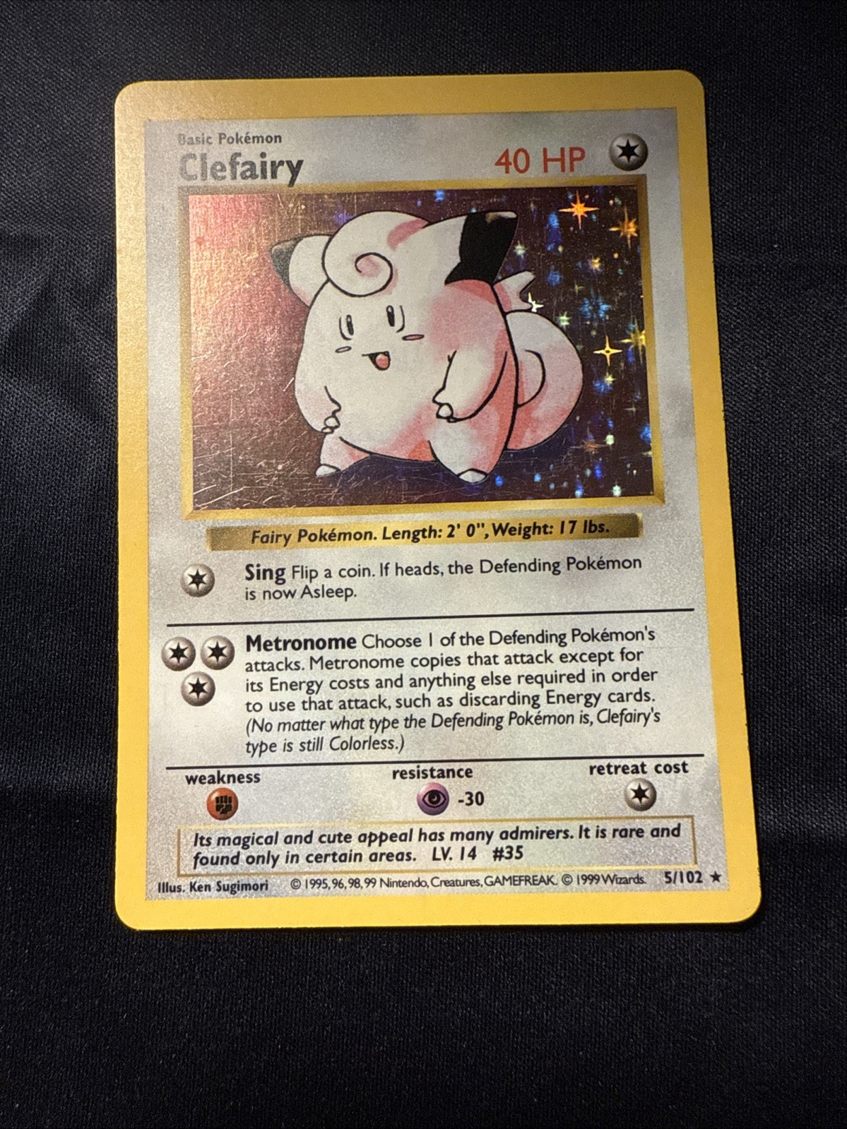 Pokemon Clefairy Shadowless Holo 5/102 Base Set LP 1999 WOTC Vintage Rare