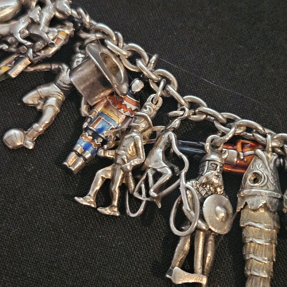 Vintage Sterling Silver Charm Bracelet W/31 Unique Charms | eBay